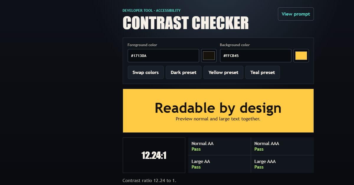 Accessibility Color Contrast Checker working browser example