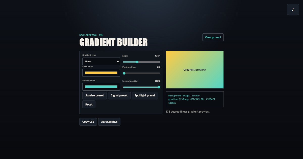 CSS Gradient Builder working browser example