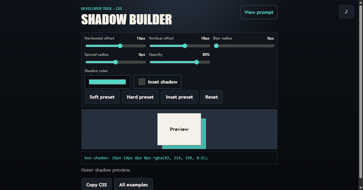 CSS Shadow Builder working browser example