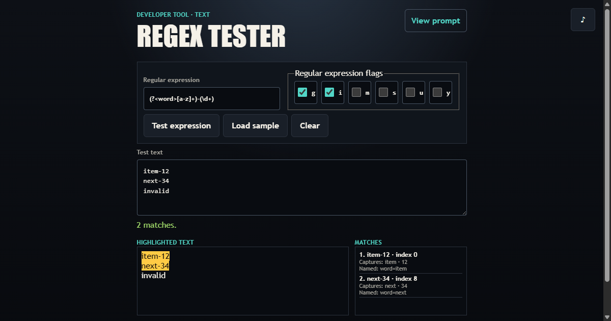 Regular Expression Tester working browser example