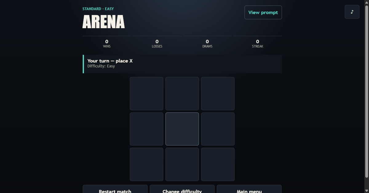Tic-Tac-Toe Arena working browser example