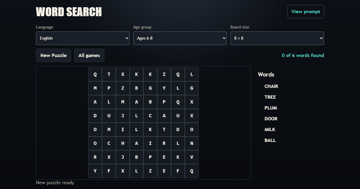 Word Search working browser example